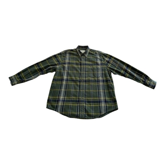 Eddie Bauer Vintage Flannel Button Down Regular Fit Plaid Green Mens Large - Picture 3 of 11